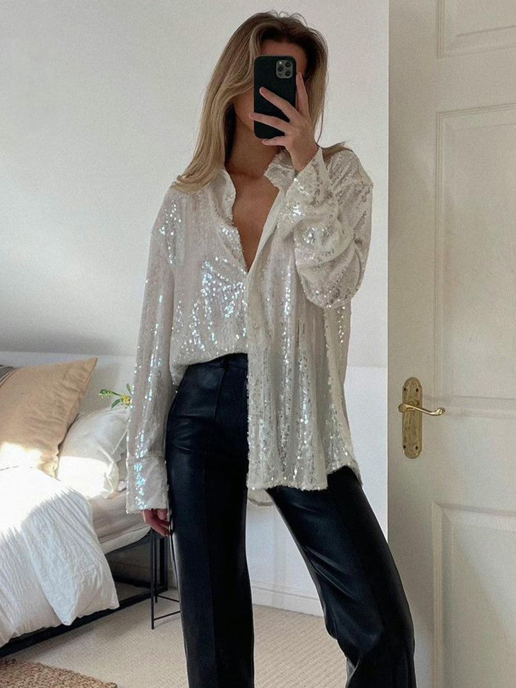 Dames Blouse Glitter Oversized Feestelijke Stijl - Velinix