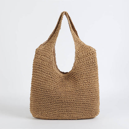 Vrouwen Strandtas Stro Tote Beige Groote Maten Boho Stijl