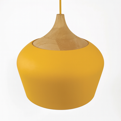 Retro Pendellamp Houten Armatuur Pastelkleurig Metalen Kap
