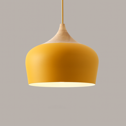 Retro Pendellamp Houten Armatuur Pastelkleurig Metalen Kap