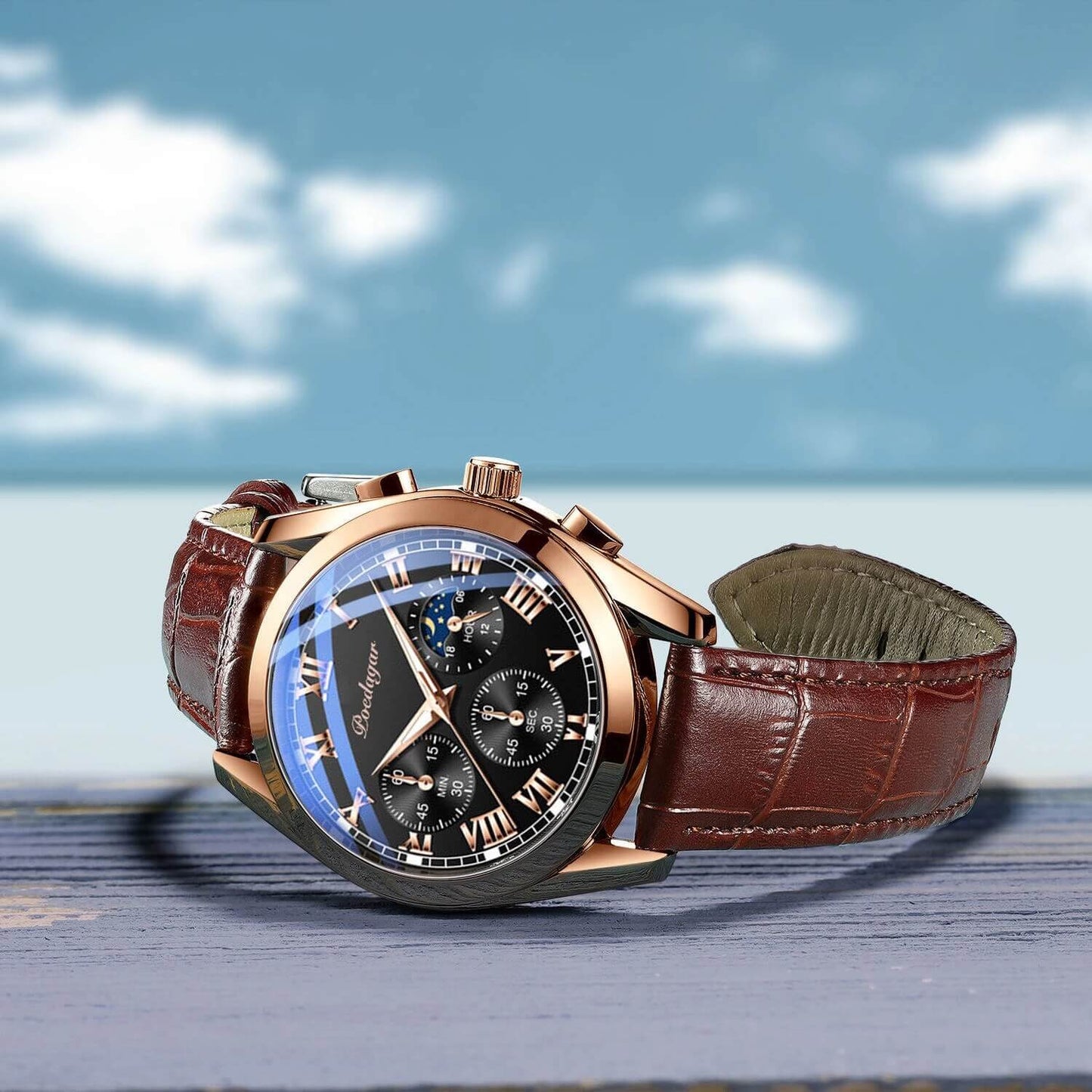 Mannenhorloge Luxe Leerband Staal