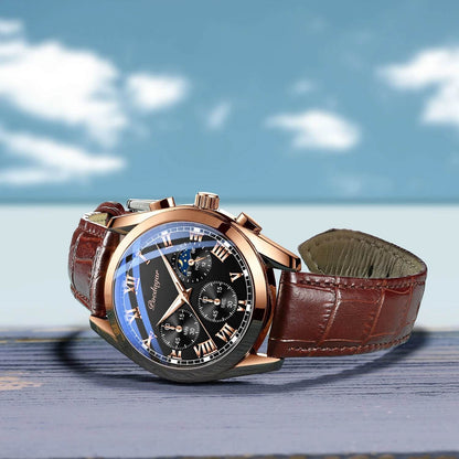 Mannenhorloge Luxe Leerband Staal