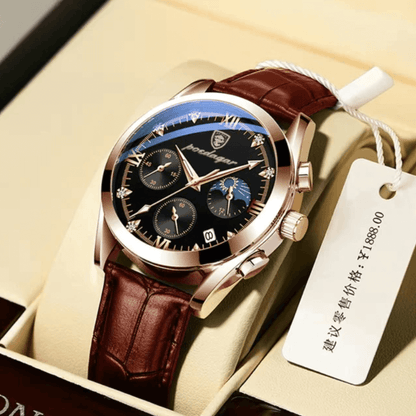 Mannenhorloge Luxe Leerband Staal