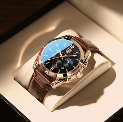 Mannenhorloge Luxe Leerband Staal