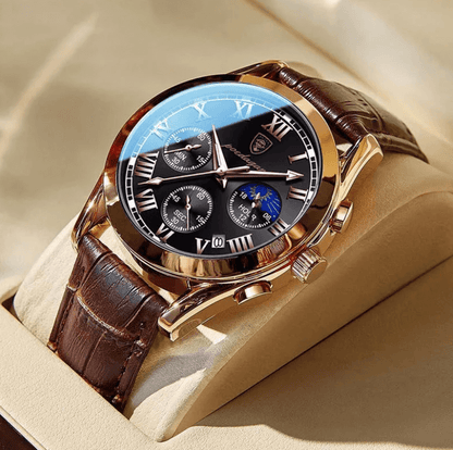 Mannenhorloge Luxe Leerband Staal