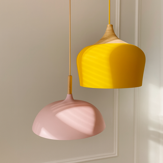 Retro Pendellamp Houten Armatuur Pastelkleurig Metalen Kap - Velinix
