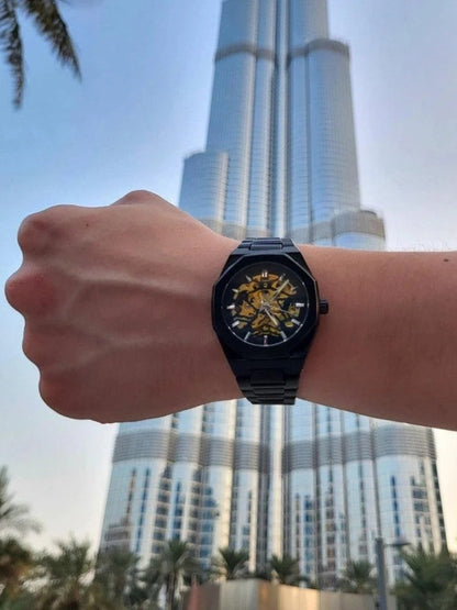 Luxueus Leer Horloge Chronograaf Elegant Zwart