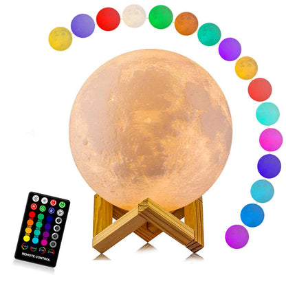 Maanlamp 16 Kleuren met Afstandsbediening en Houten Voet