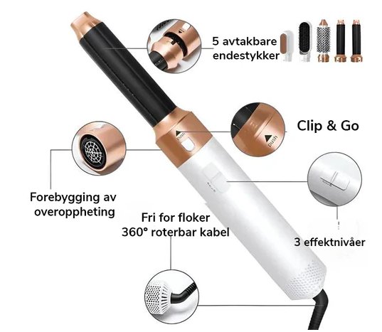 5-in-1 Haarstyler met Coanda Effect en 6 Verschillende Opzetstukken