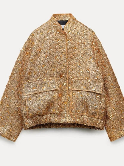 Glitter Bomberjack voor Vrouw met Glanzende Stof