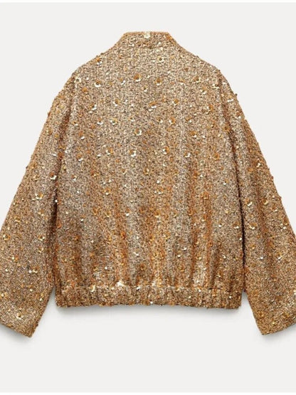 Glitter Bomberjack voor Vrouw met Glanzende Stof