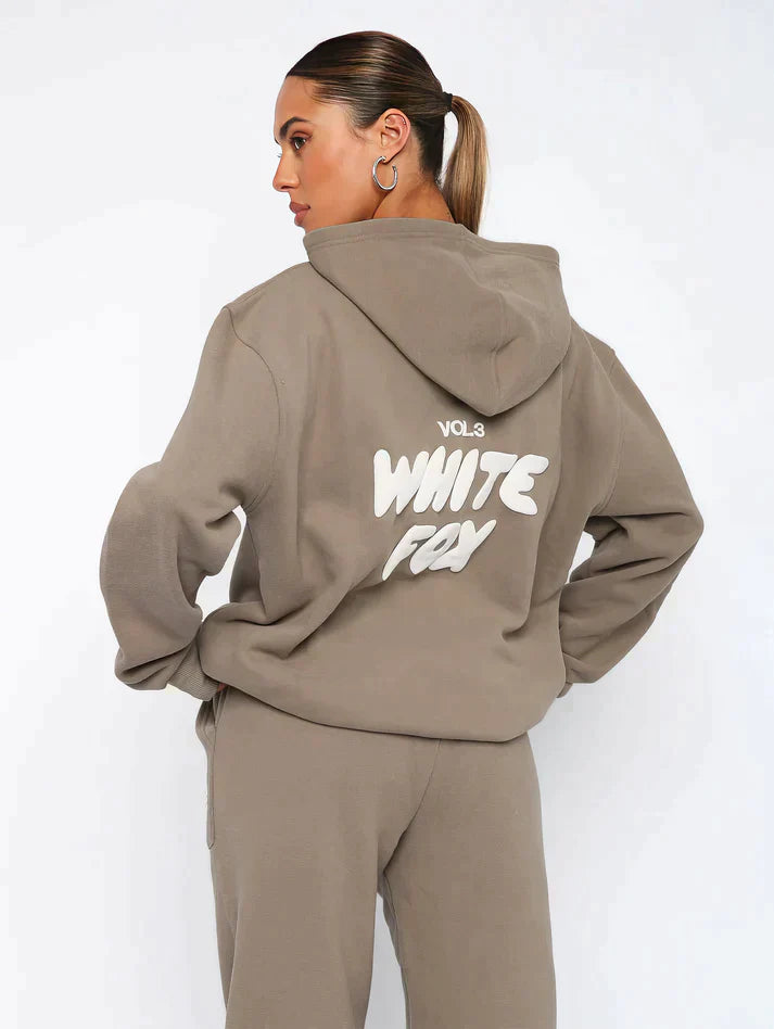 Dames Trainingspak Wit - Luxe Sportset met Hoodie en Loose Fit