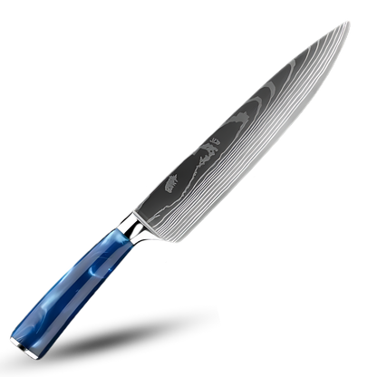Japanse Keukenmessen Blauw Geslepen Damaststaal