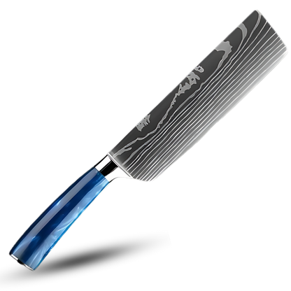 Japanse Keukenmessen Blauw Geslepen Damaststaal