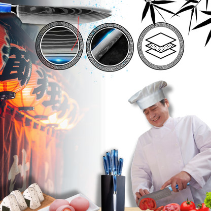 Japanse Keukenmessen Blauw Geslepen Damaststaal