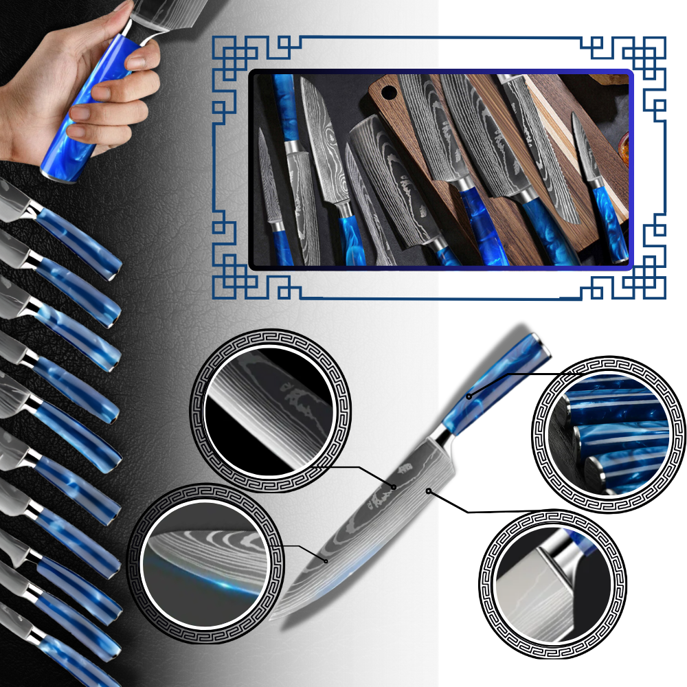 Japanse Keukenmessen Blauw Geslepen Damaststaal