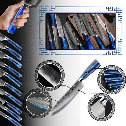Japanse Keukenmessen Blauw Geslepen Damaststaal