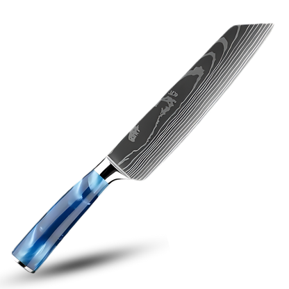 Japanse Keukenmessen Blauw Geslepen Damaststaal