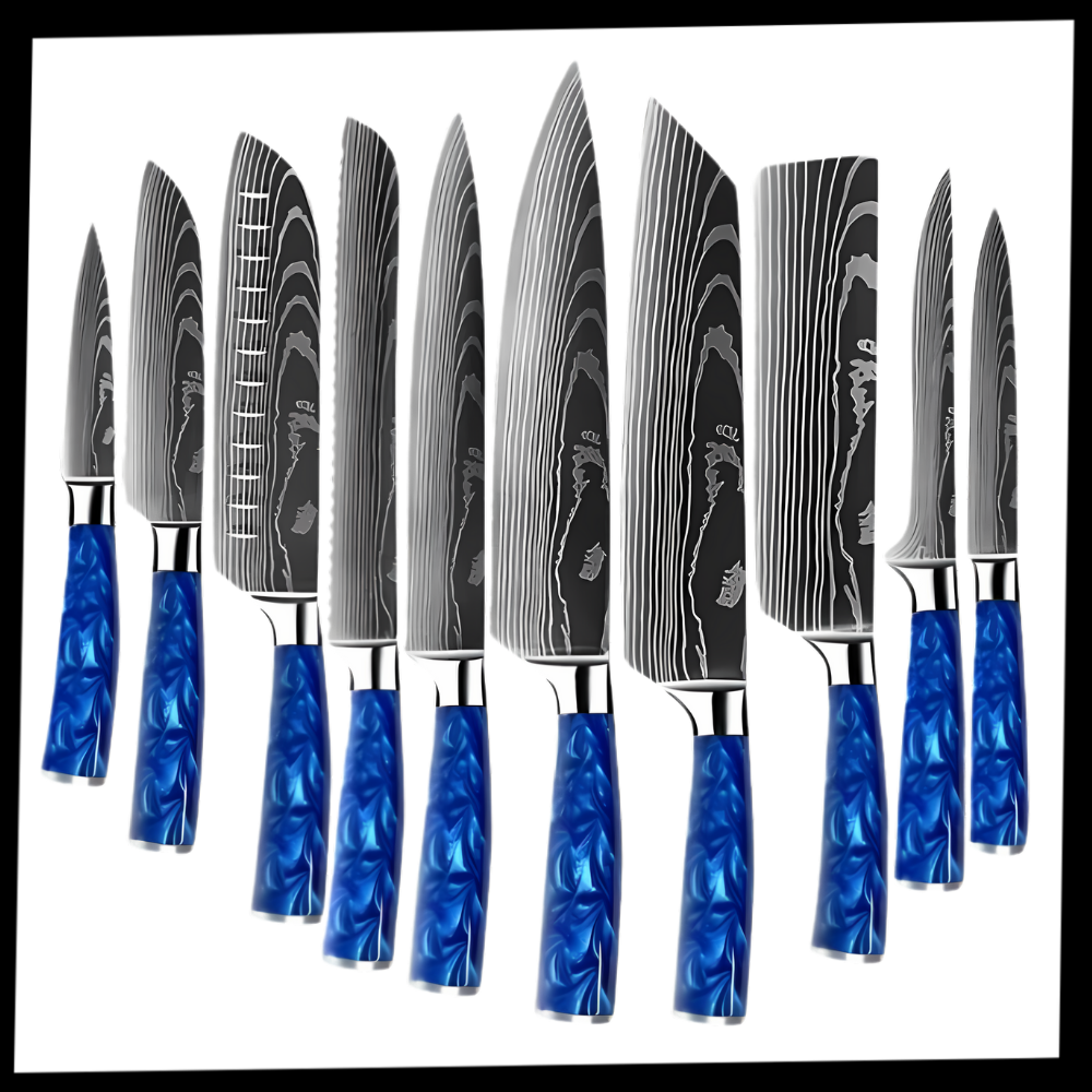Japanse Keukenmessen Blauw Geslepen Damaststaal