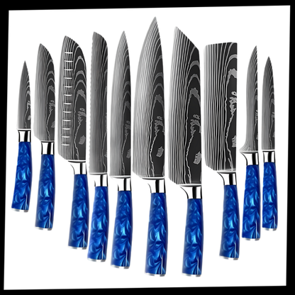 Japanse Keukenmessen Blauw Geslepen Damaststaal