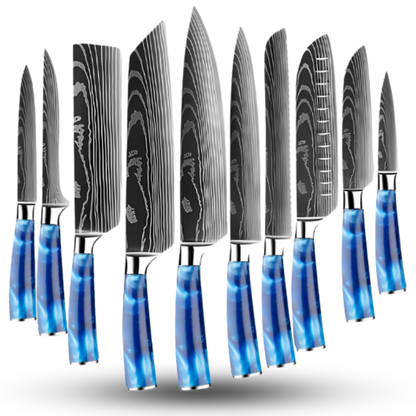 Japanse Keukenmessen Blauw Geslepen Damaststaal