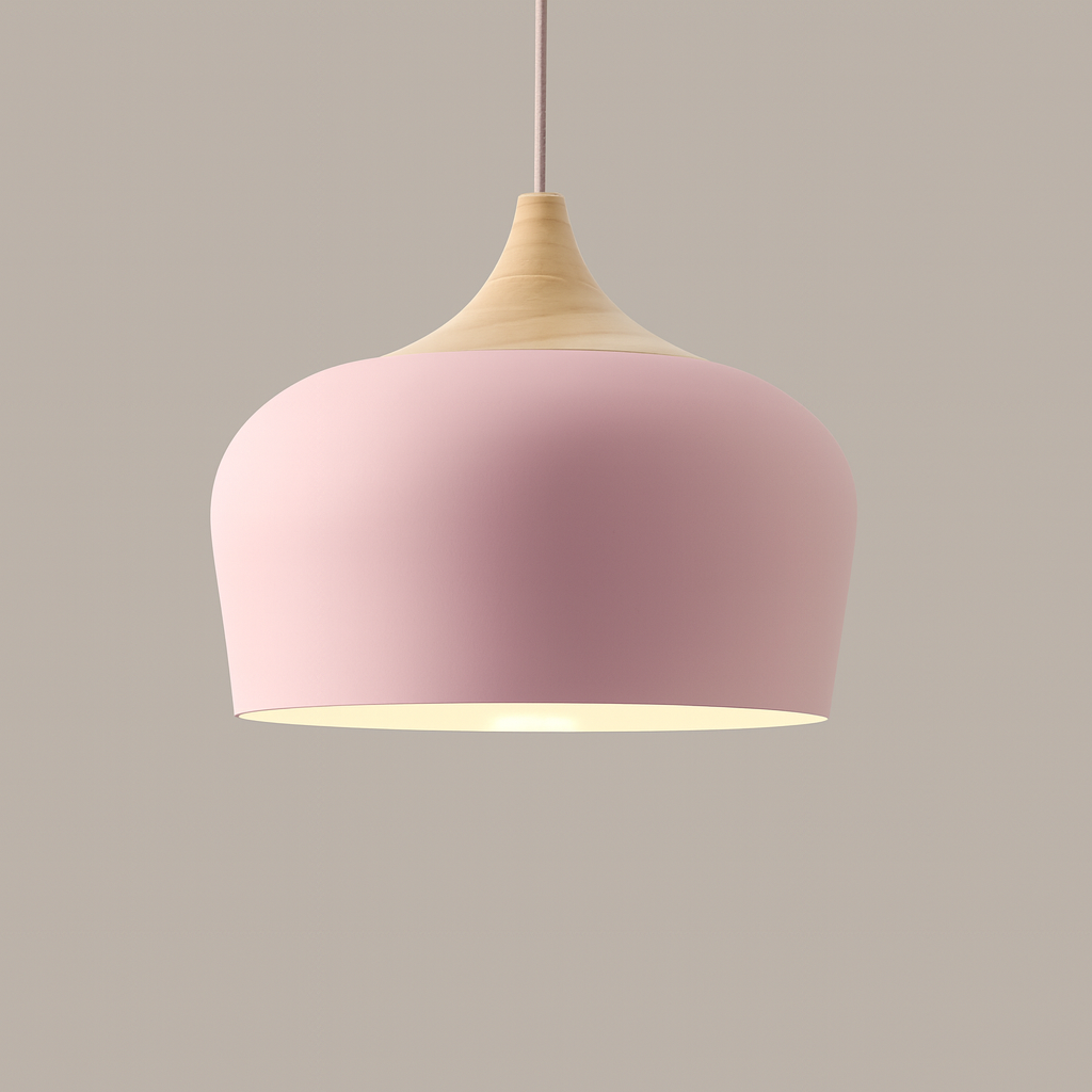 Retro Pendellamp Houten Armatuur Pastelkleurig Metalen Kap