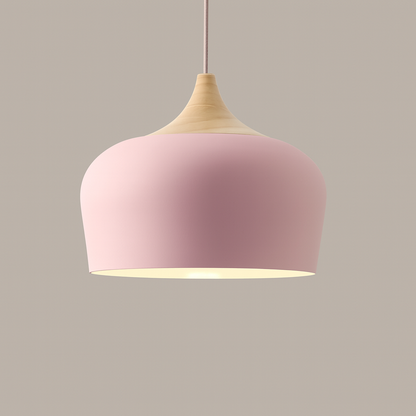 Retro Pendellamp Houten Armatuur Pastelkleurig Metalen Kap