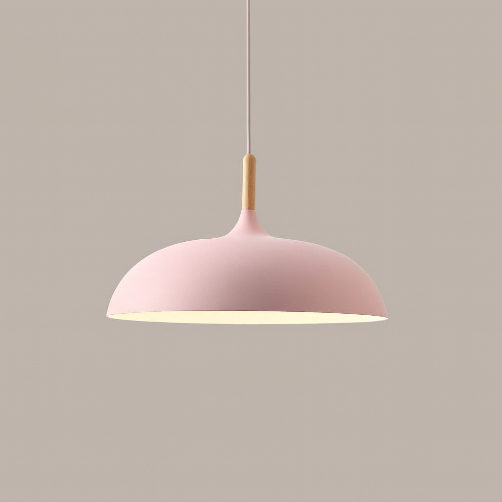 Retro Pendellamp Houten Armatuur Pastelkleurig Metalen Kap