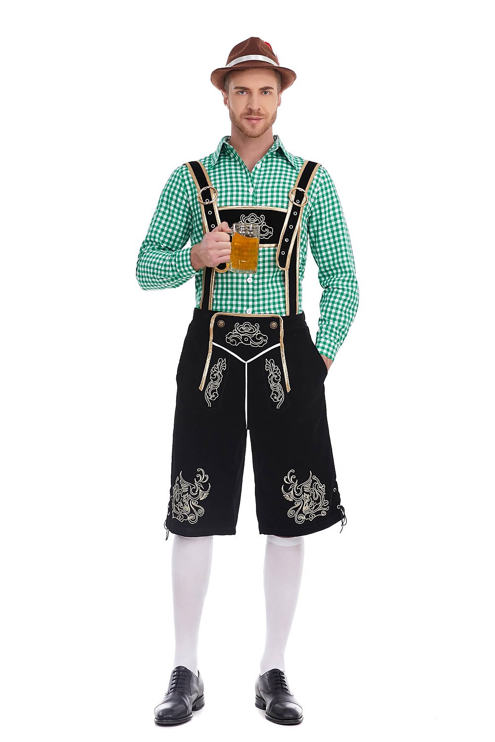 Traditioneel Herenkostuum Set met Lederhose en Geruit Overhemd