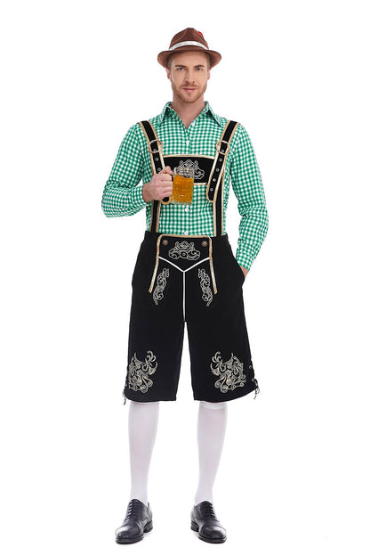 Traditioneel Herenkostuum Set met Lederhose en Geruit Overhemd