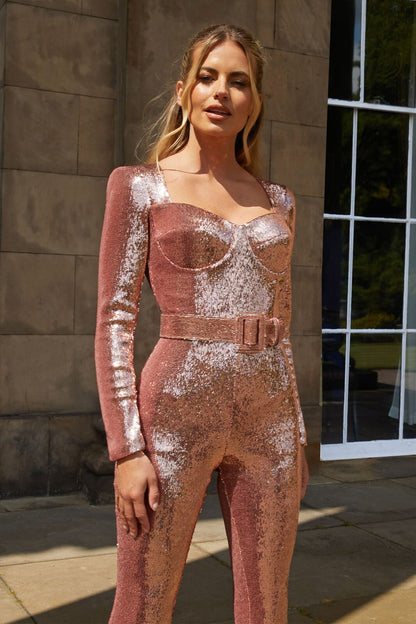 Glitter Jumpsuit Vrouw Glamoureus Feestkleding