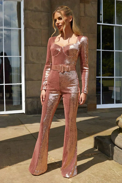 Glitter Jumpsuit Vrouw Glamoureus Feestkleding