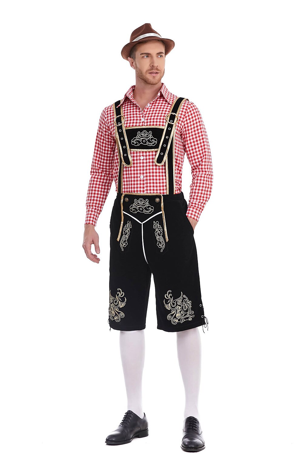 Traditioneel Herenkostuum Set met Lederhose en Geruit Overhemd