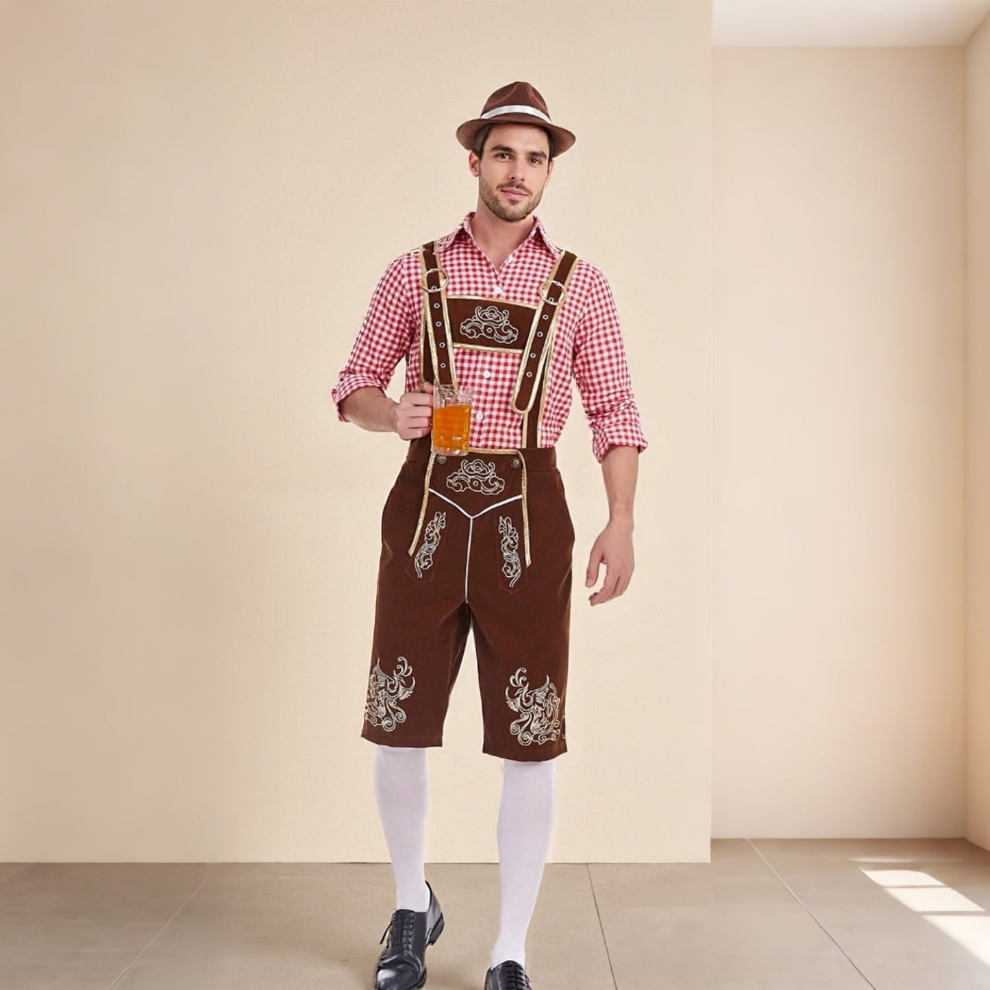 Traditioneel Herenkostuum Set met Lederhose en Geruit Overhemd - Velinix