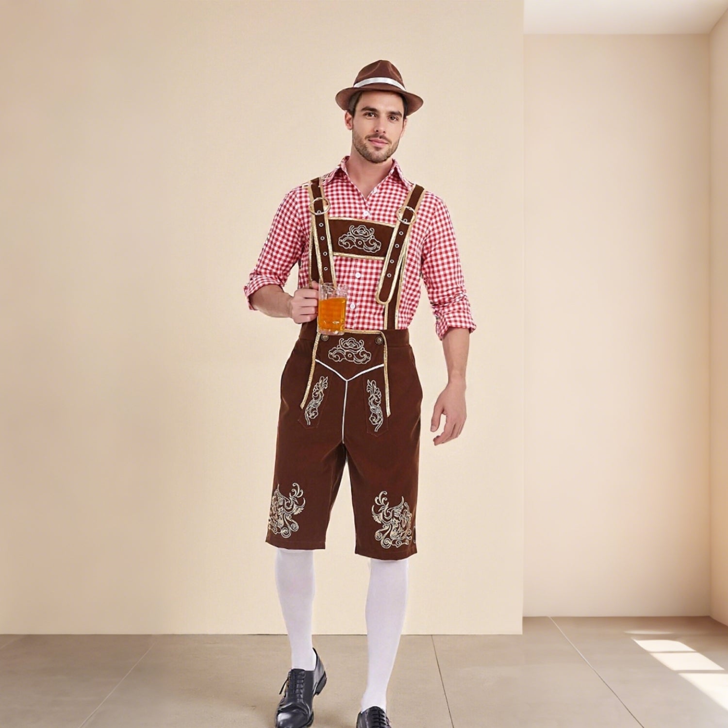 Traditioneel Herenkostuum Set met Lederhose en Geruit Overhemd - Velinix
