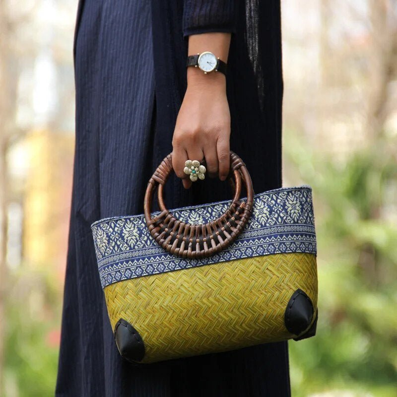 Boho Bamboe Strandtas Geweven Bamboe Stijl - Velinix