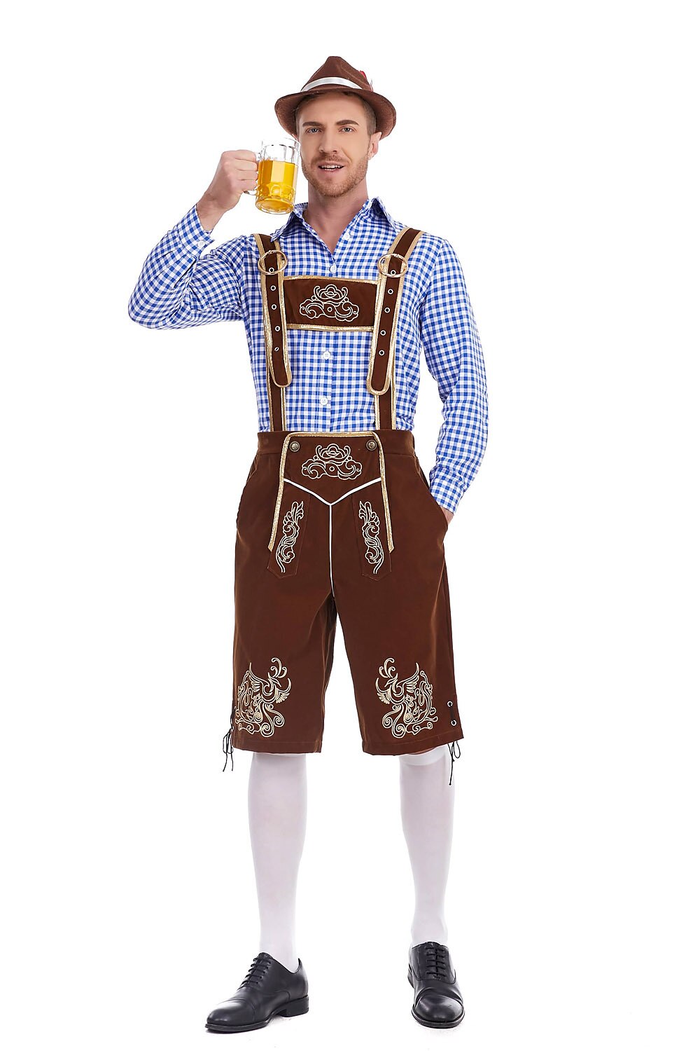 Traditioneel Herenkostuum Set met Lederhose en Geruit Overhemd