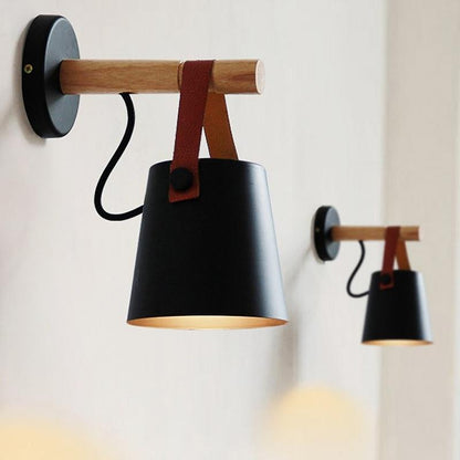 Wandlamp Hout en Leder Scandinavisch Design Moderne Verlichting