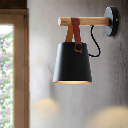 Wandlamp Hout en Leder Scandinavisch Design Moderne Verlichting