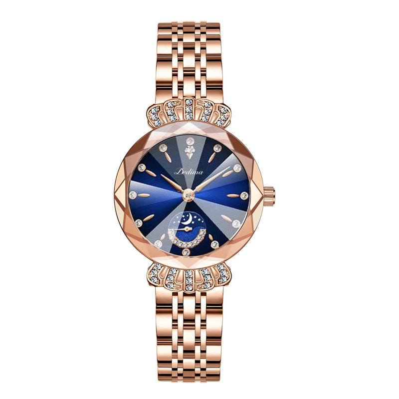 Dameshorloge met Diamanten en Maanster Design - Velinix