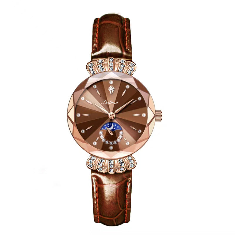 Dameshorloge met Diamanten en Maanster Design