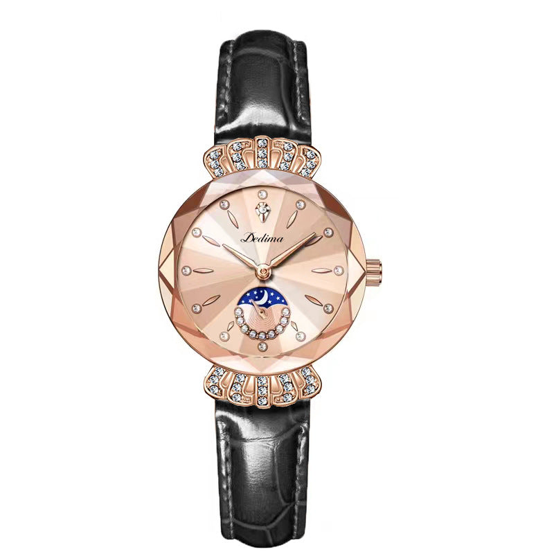 Dameshorloge met Diamanten en Maanster Design