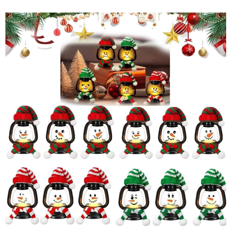 Kerst Lantaarn Mini Sneeuwman Decoratie met Hoed en Sjaal