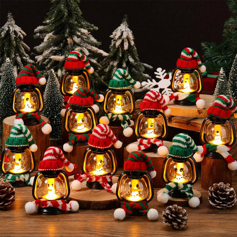Kerst Lantaarn Mini Sneeuwman Decoratie met Hoed en Sjaal - Velinix
