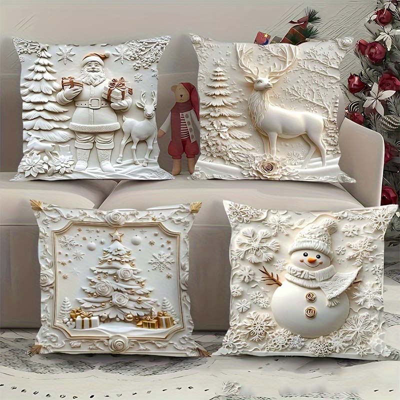 Kerstkussenhoes Set 4-delig Warme Feestelijke Woonkamer Decoratie - Velinix