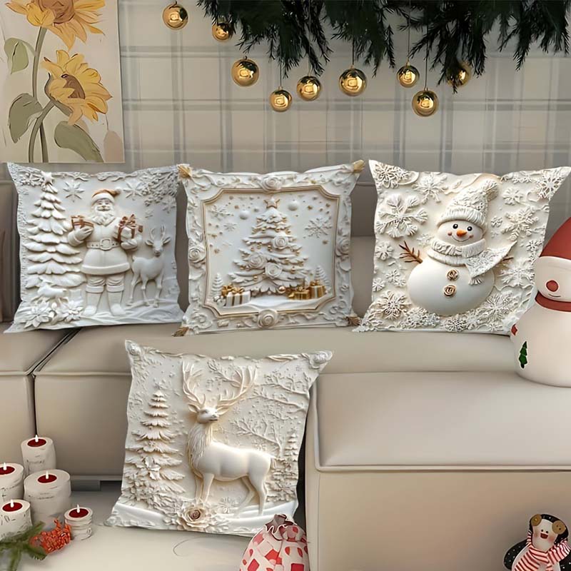 Kerstkussenhoes Set 4-delig Warme Feestelijke Woonkamer Decoratie