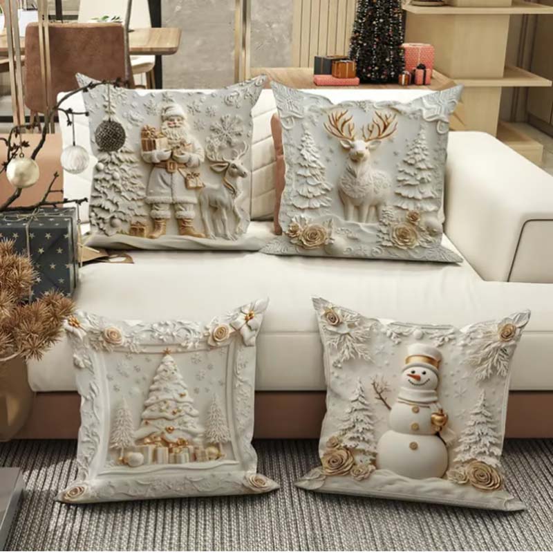 Kerstkussenhoes Set 4-delig Warme Feestelijke Woonkamer Decoratie