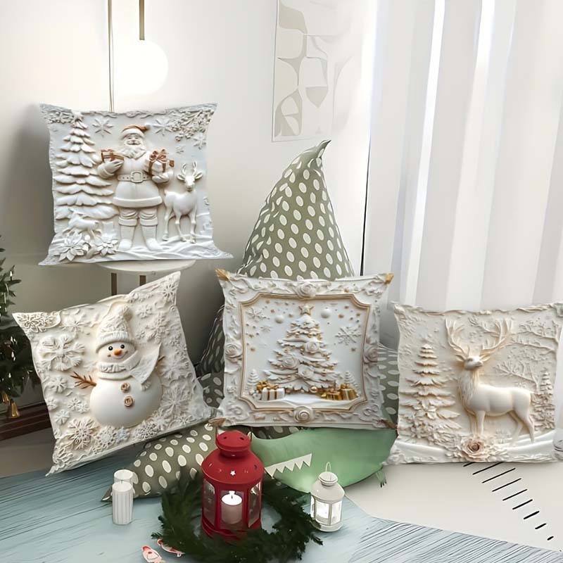 Kerstkussenhoes Set 4-delig Warme Feestelijke Woonkamer Decoratie