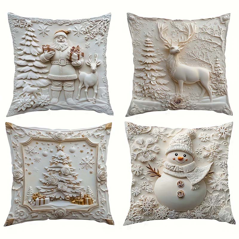 Kerstkussenhoes Set 4-delig Warme Feestelijke Woonkamer Decoratie