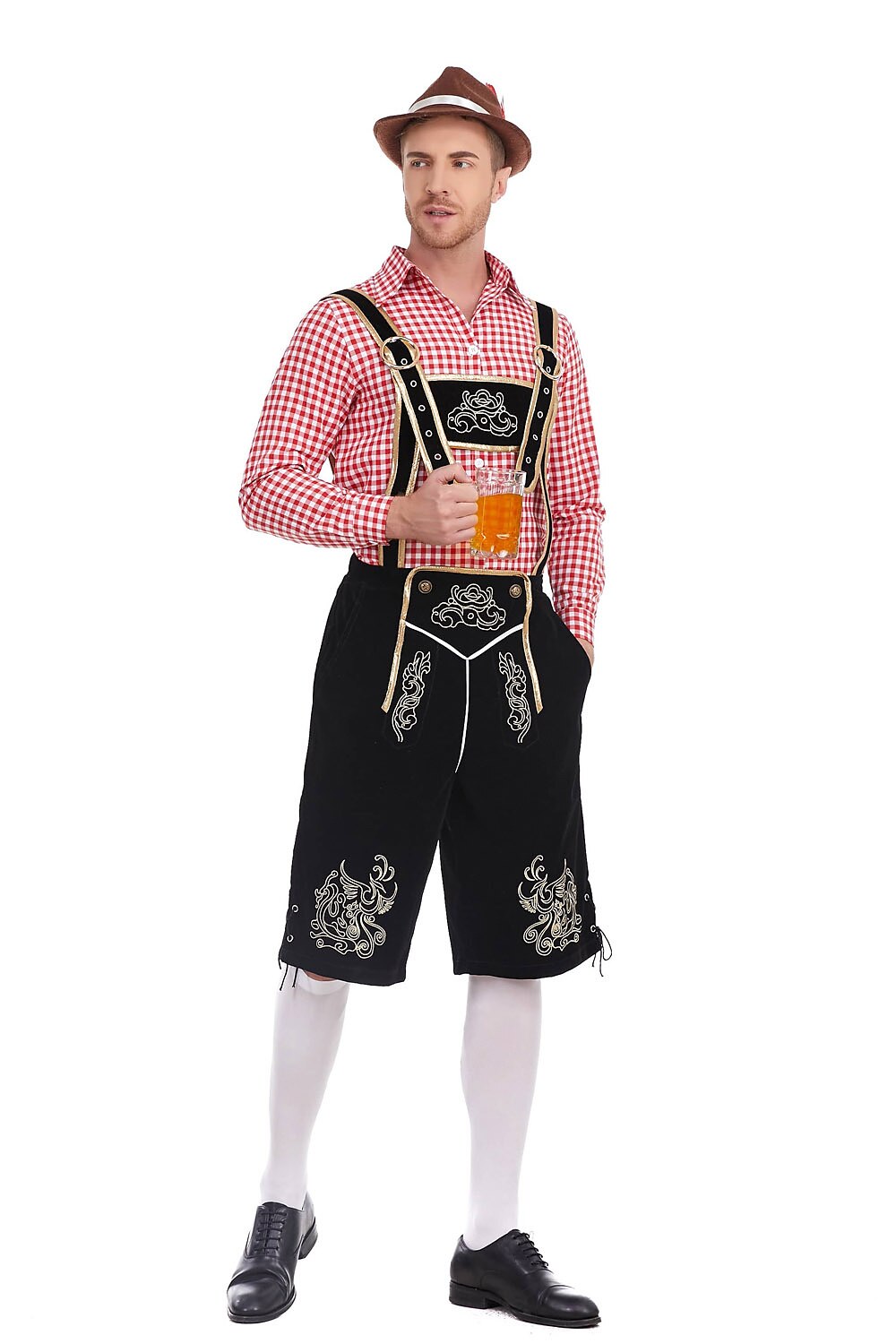 Traditioneel Herenkostuum Set met Lederhose en Geruit Overhemd